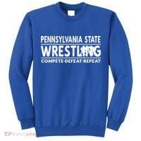 Pennsylvania State Wrestling Compete Defeat Repeat Gift Tall Sweatshirt thumb 0
