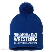 Pennsylvania State Wrestling Compete Defeat Repeat Gift Pom Pom 12in Knit Beanie thumb 0