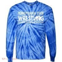 Pennsylvania State Wrestling Compete Defeat Repeat Gift Tie-Dye Long Sleeve Shirt thumb 0