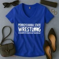 Pennsylvania State Wrestling Compete Defeat Repeat Gift Women's V-Neck T-Shirt thumb 2
