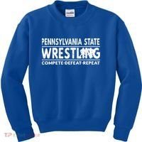 Pennsylvania State Wrestling Compete Defeat Repeat Gift Kids Sweatshirt thumb 0