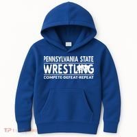 Pennsylvania State Wrestling Compete Defeat Repeat Gift Kids Hoodie thumb 0