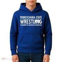Pennsylvania State Wrestling Compete Defeat Repeat Gift Kids Hoodie thumb 4