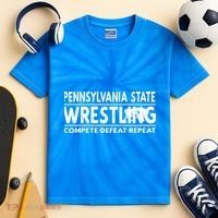 Pennsylvania State Wrestling Compete Defeat Repeat Gift Kids Tie-Dye T-Shirt thumb 2