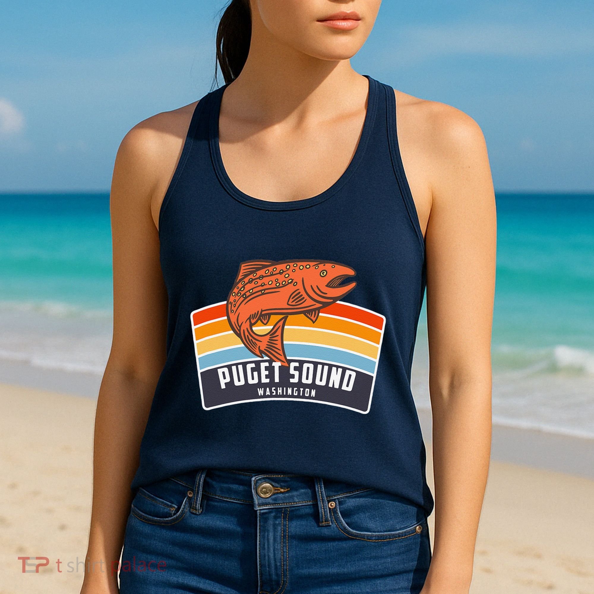 Puget Sound Washington Salmon Fishing Women's Tank Top
