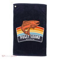 Puget Sound Washington Salmon Fishing Golf Towel thumb 0