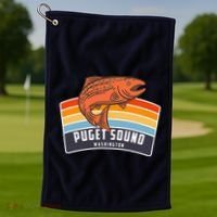 Puget Sound Washington Salmon Fishing Golf Towel thumb 1