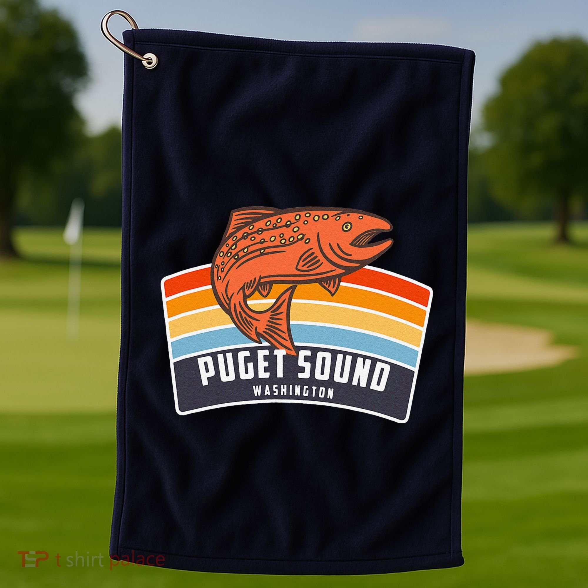 Puget Sound Washington Salmon Fishing Golf Towel