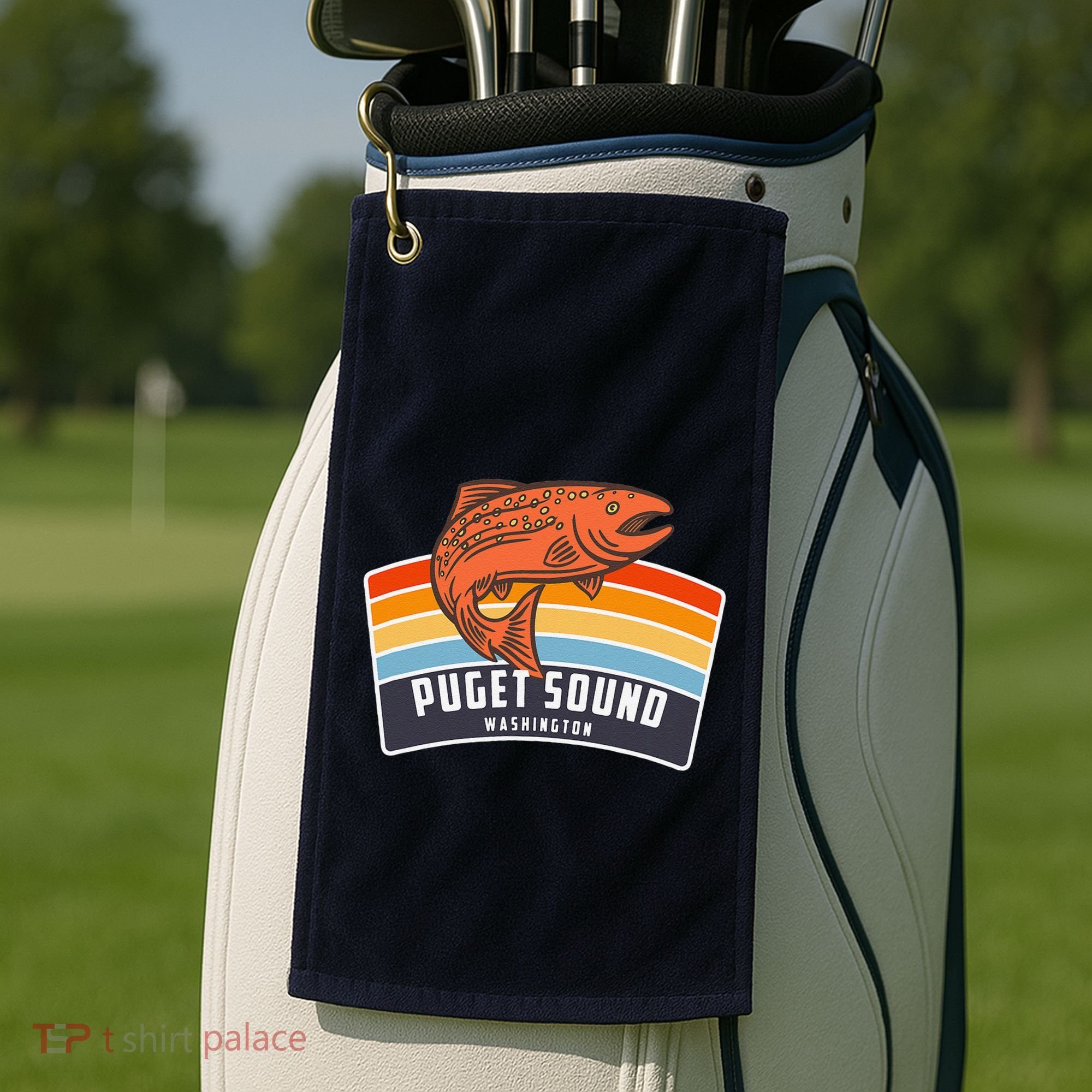 Puget Sound Washington Salmon Fishing Golf Towel