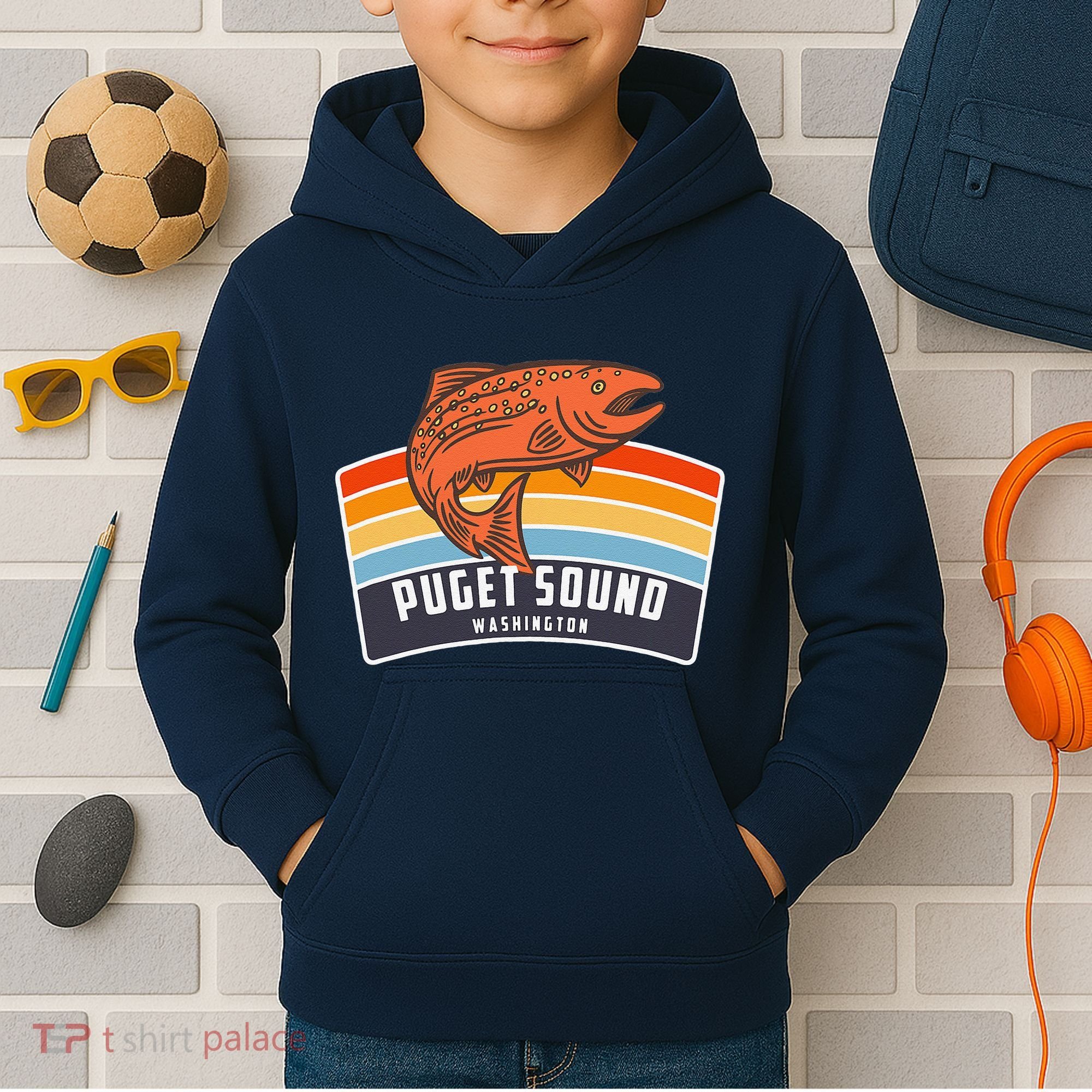Puget Sound Washington Salmon Fishing Kids Hoodie