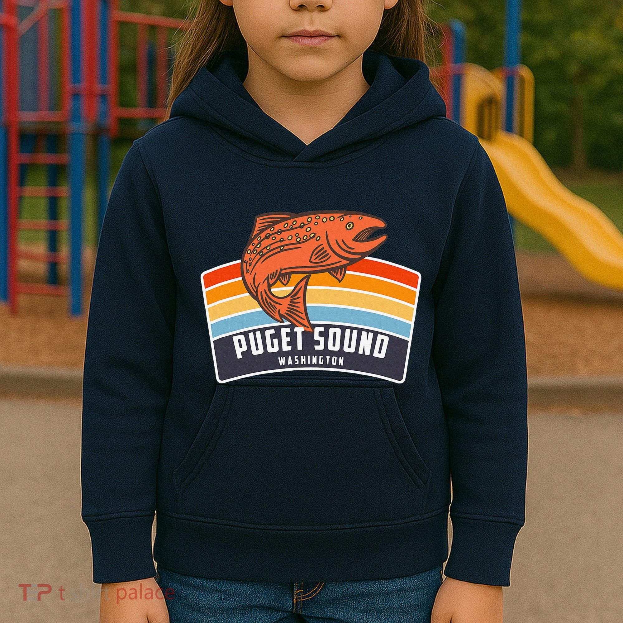Puget Sound Washington Salmon Fishing Kids Hoodie
