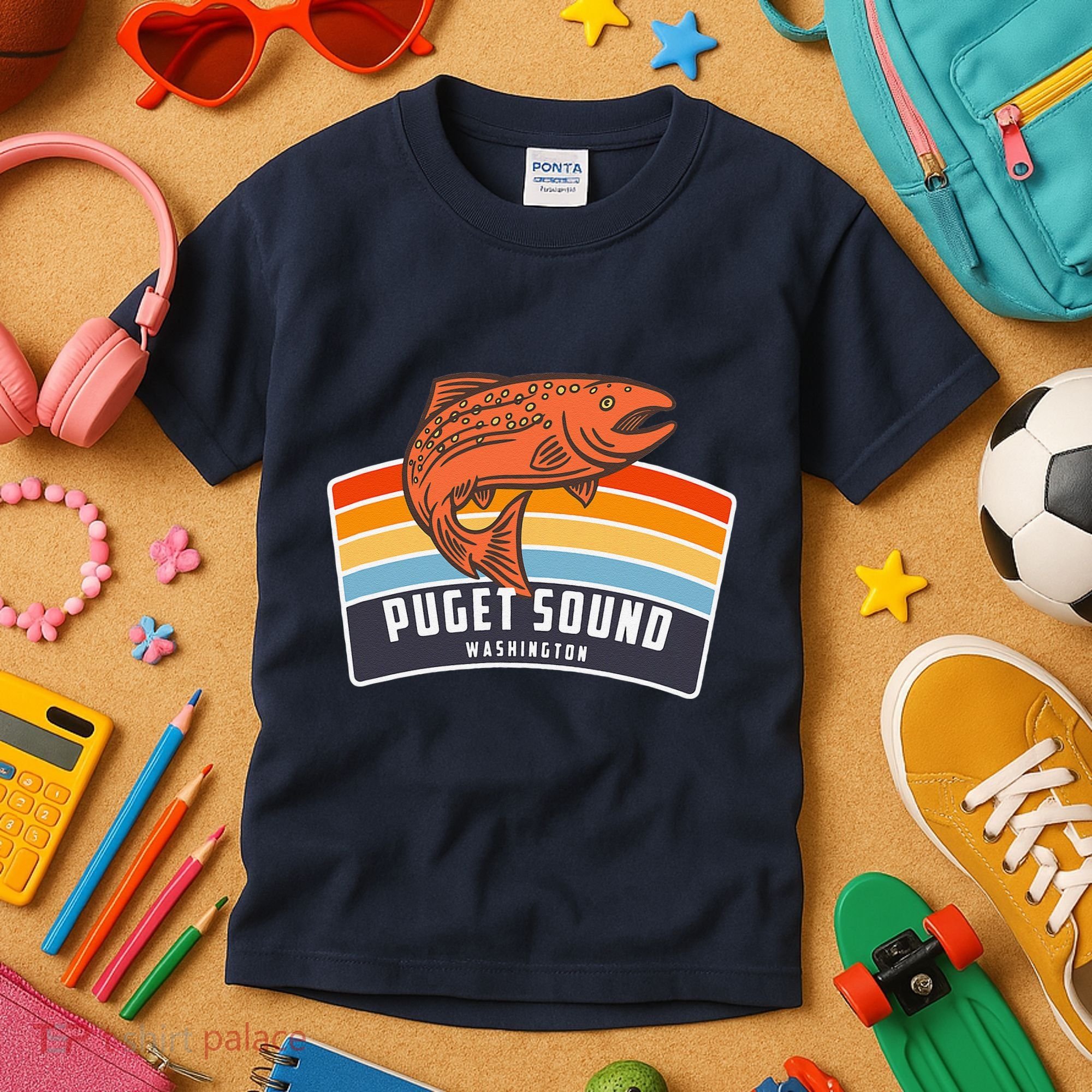 Puget Sound Washington Salmon Fishing Kids T-Shirt
