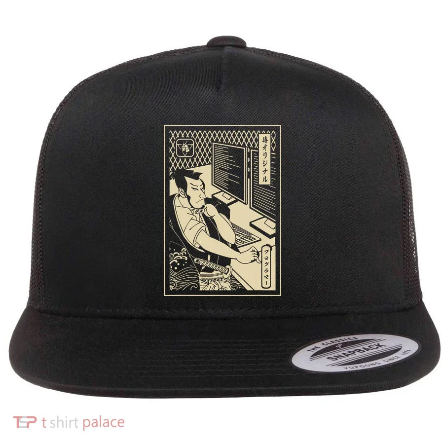 Programmer Samurai Warrior Computer Developer Samurai Flat Bill Trucker Hat