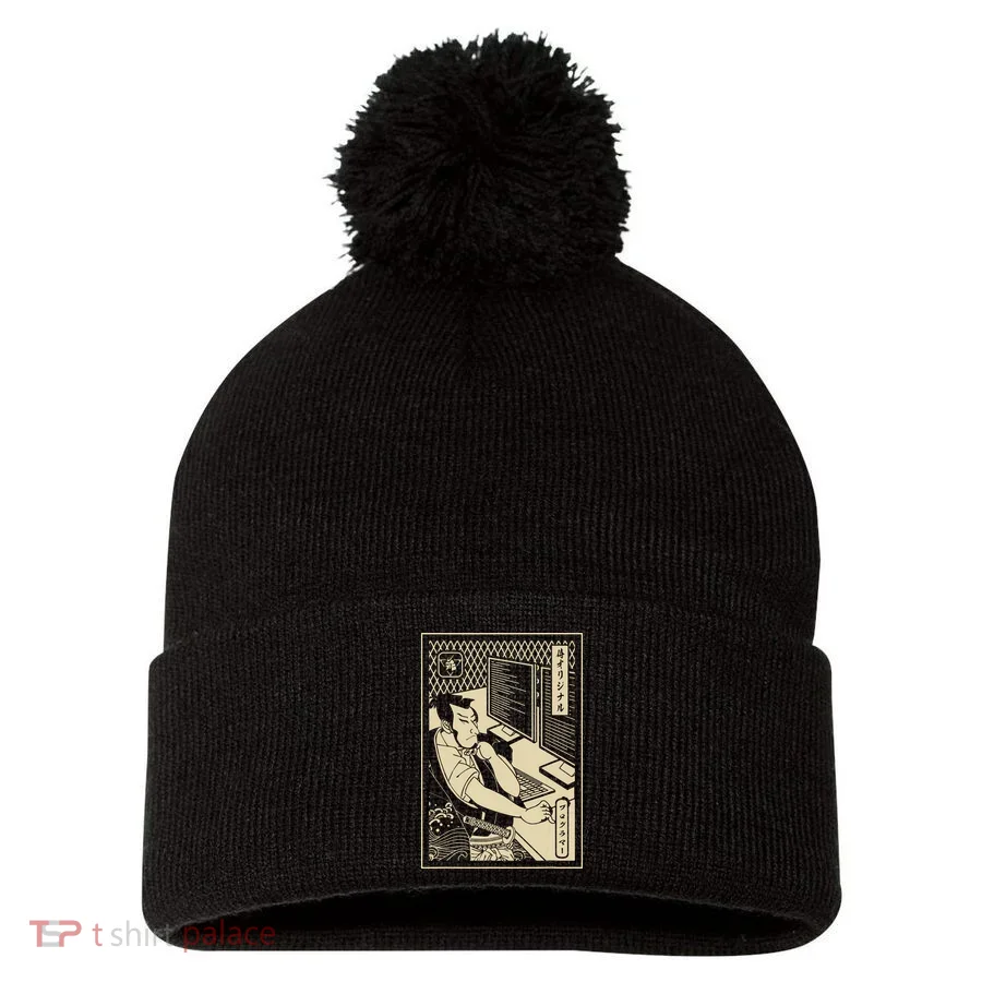 Programmer Samurai Warrior Computer Developer Samurai Pom Pom 12in Knit Beanie