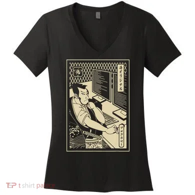 Programmer Samurai Warrior Computer Developer Samurai Women's V-Neck T-Shirt
