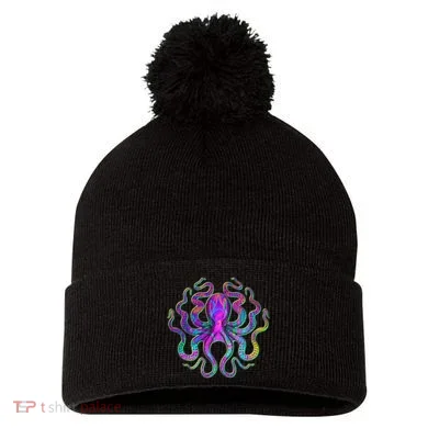 Psychedelic Octopus Pom Pom 12in Knit Beanie