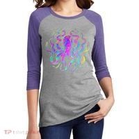 Psychedelic Octopus Women's Tri-Blend 3/4-Sleeve Raglan Shirt thumb 2