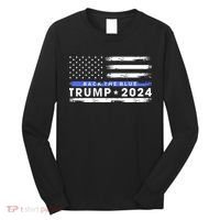 Pro Trump 2024 Back The Blue Thin Blue Line American Flag Long Sleeve Shirt thumb 0