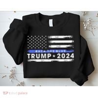 Pro Trump 2024 Back The Blue Thin Blue Line American Flag Sweatshirt thumb 2