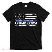 Pro Trump 2024 Back The Blue Thin Blue Line American Flag T-Shirt thumb 0