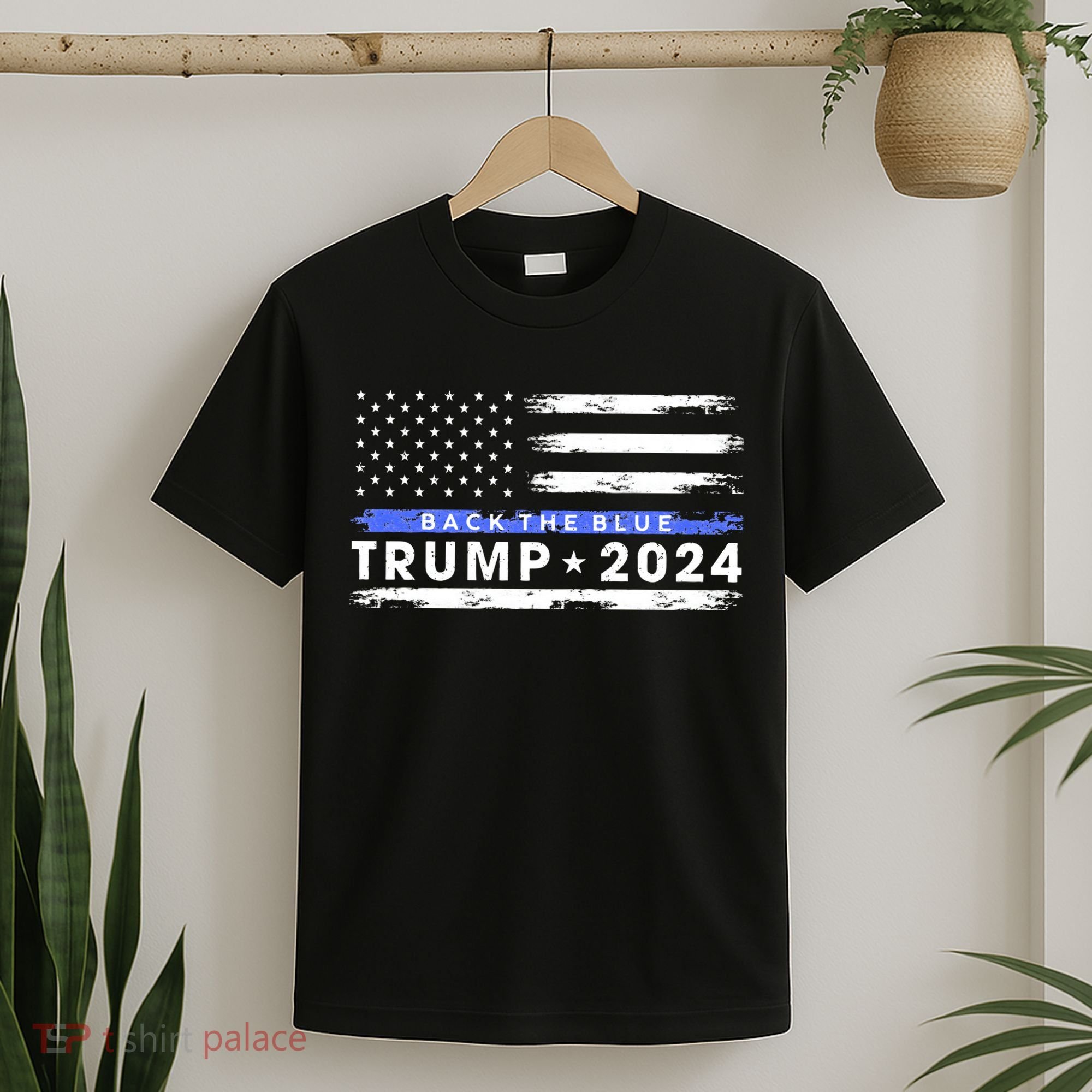 Pro Trump 2024 Back The Blue Thin Blue Line American Flag T-Shirt