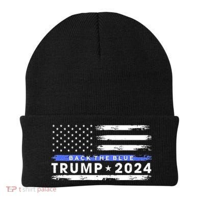 Pro Trump 2024 Back The Blue Thin Blue Line American Flag Beanie