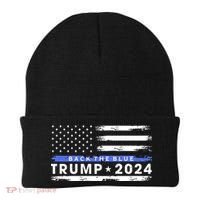 Pro Trump 2024 Back The Blue Thin Blue Line American Flag Beanie thumb 0
