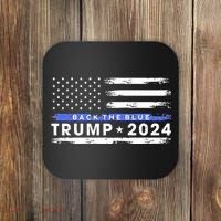 Pro Trump 2024 Back The Blue Thin Blue Line American Flag Coaster thumb 0
