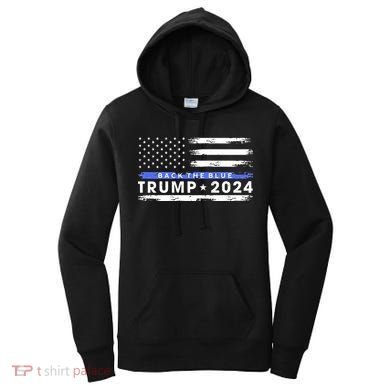 Pro Trump 2024 Back The Blue Thin Blue Line American Flag Women's Hoodie