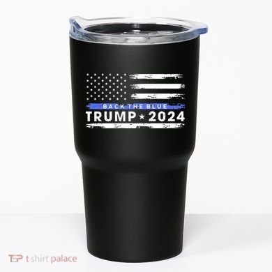 Pro Trump 2024 Back The Blue Thin Blue Line American Flag Tumbler