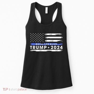 Pro Trump 2024 Back The Blue Thin Blue Line American Flag Women's Tank Top