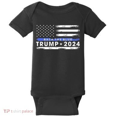Pro Trump 2024 Back The Blue Thin Blue Line American Flag Baby Bodysuit