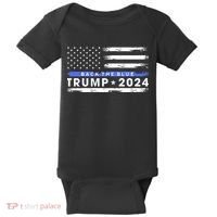 Pro Trump 2024 Back The Blue Thin Blue Line American Flag Baby Bodysuit thumb 0