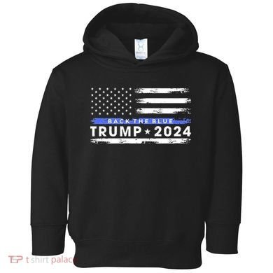 Pro Trump 2024 Back The Blue Thin Blue Line American Flag Toddler Hoodie