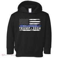 Pro Trump 2024 Back The Blue Thin Blue Line American Flag Toddler Hoodie thumb 0