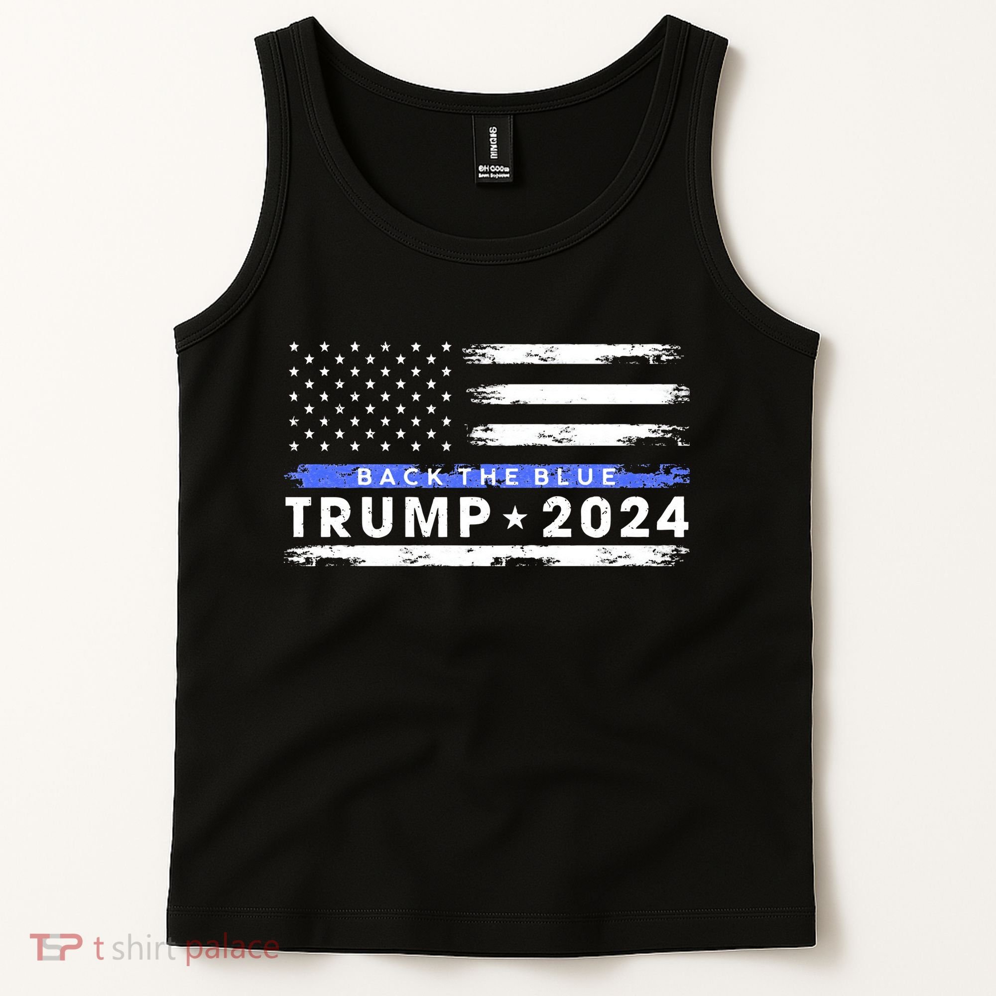 Pro Trump 2024 Back The Blue Thin Blue Line American Flag Tank Top