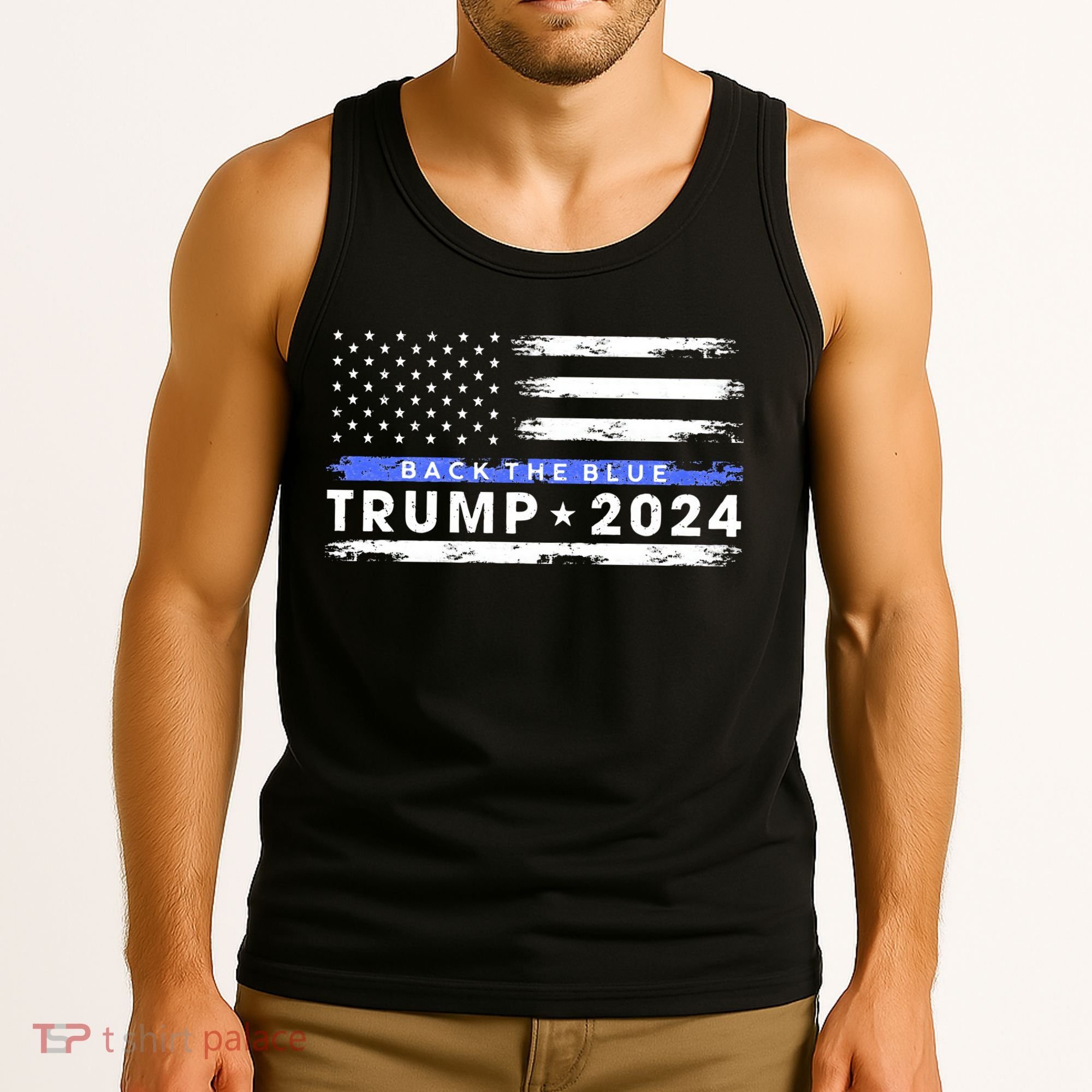 Pro Trump 2024 Back The Blue Thin Blue Line American Flag Tank Top