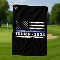 Pro Trump 2024 Back The Blue Thin Blue Line American Flag Golf Towel thumb 1