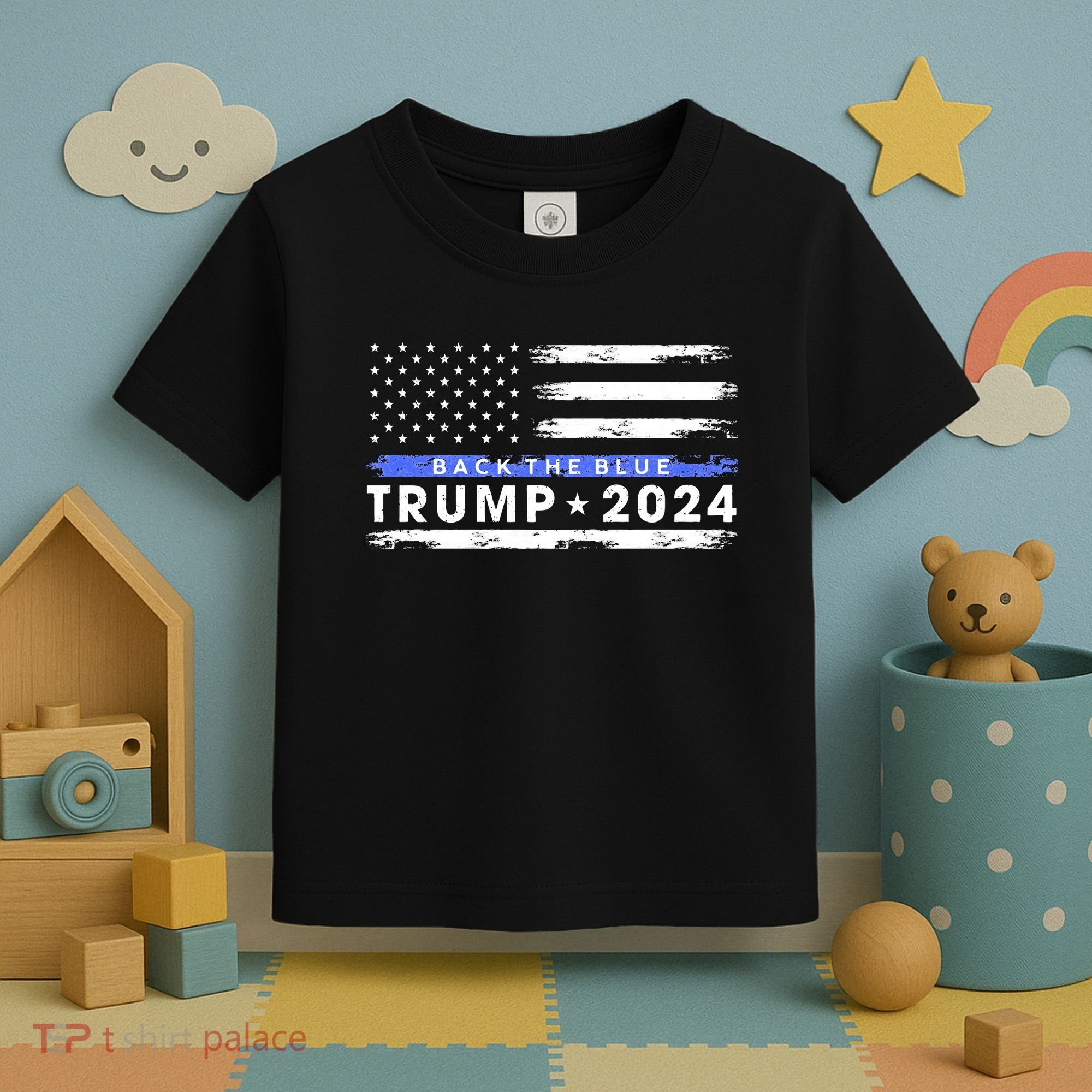 Pro Trump 2024 Back The Blue Thin Blue Line American Flag Toddler T-Shirt