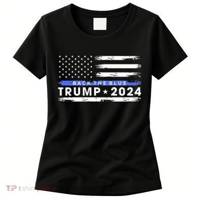 Pro Trump 2024 Back The Blue Thin Blue Line American Flag Women's T-Shirt