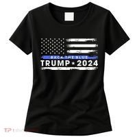 Pro Trump 2024 Back The Blue Thin Blue Line American Flag Women's T-Shirt thumb 0