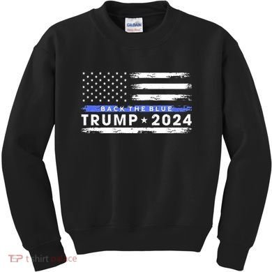 Pro Trump 2024 Back The Blue Thin Blue Line American Flag Kids Sweatshirt