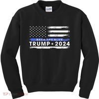 Pro Trump 2024 Back The Blue Thin Blue Line American Flag Kids Sweatshirt thumb 0