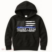 Pro Trump 2024 Back The Blue Thin Blue Line American Flag Kids Hoodie thumb 0
