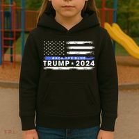 Pro Trump 2024 Back The Blue Thin Blue Line American Flag Kids Hoodie thumb 3