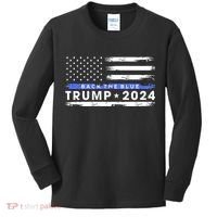 Pro Trump 2024 Back The Blue Thin Blue Line American Flag Kids Long Sleeve Shirt thumb 0