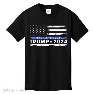 Pro Trump 2024 Back The Blue Thin Blue Line American Flag Kids T-Shirt