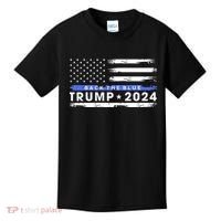 Pro Trump 2024 Back The Blue Thin Blue Line American Flag Kids T-Shirt thumb 0