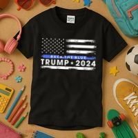 Pro Trump 2024 Back The Blue Thin Blue Line American Flag Kids T-Shirt thumb 3