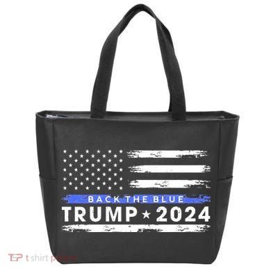 Pro Trump 2024 Back The Blue Thin Blue Line American Flag Tote Bag